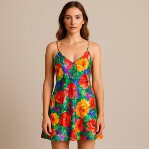 Vintage Victoria’s Secret Floral Satin Slip Dress Size Petite 1980s Gold Label